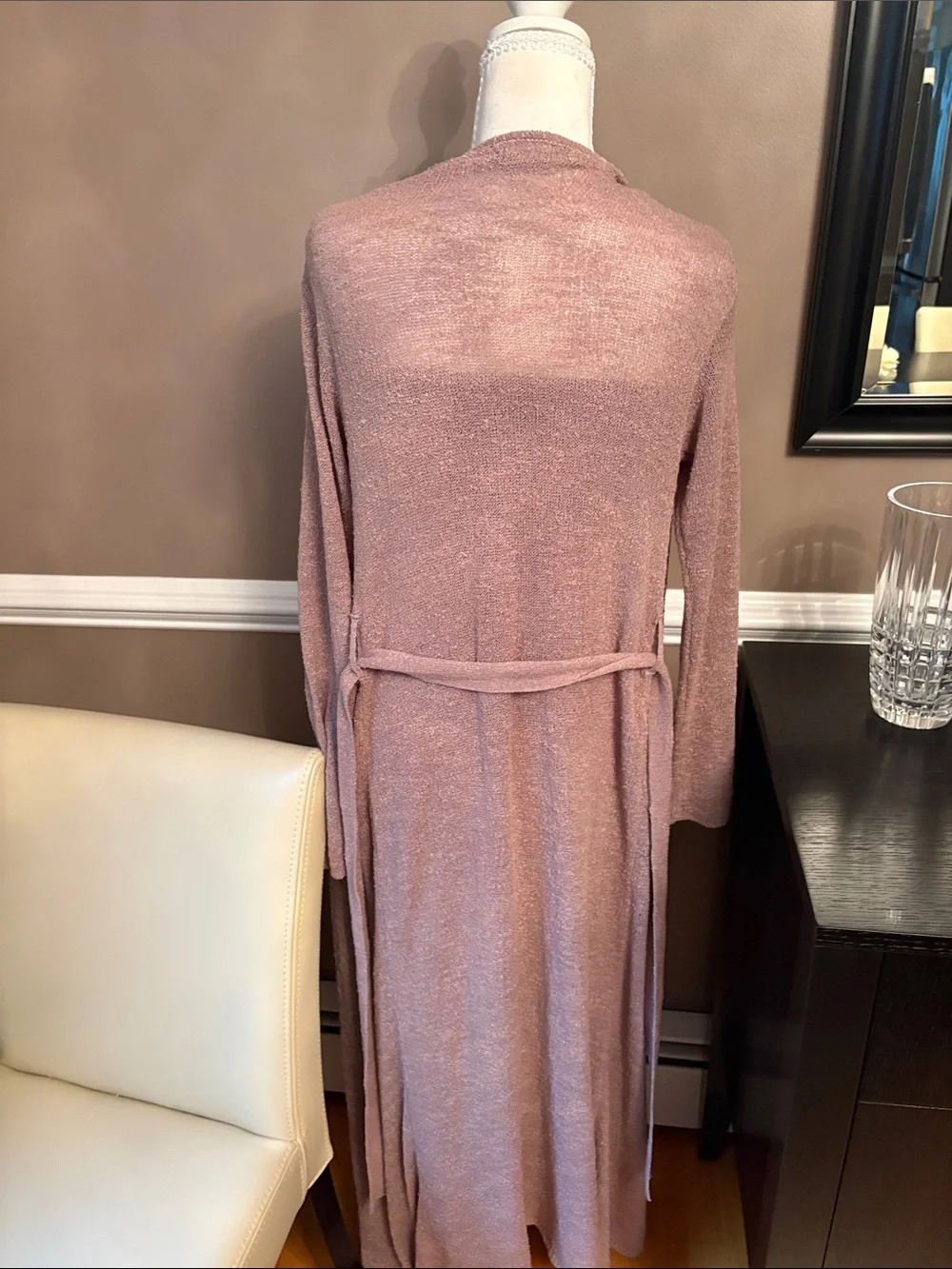 Free People Blush Taupe Knit Midi Dress with Tie-Waist Cardigan